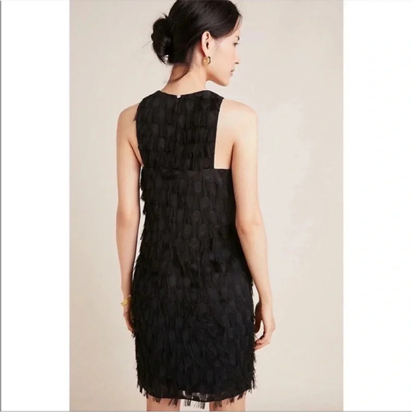 NWT By Anthropologie black Roxie polka dot textured fringe sleeveless dress sz 6 - Picture 2 of 11